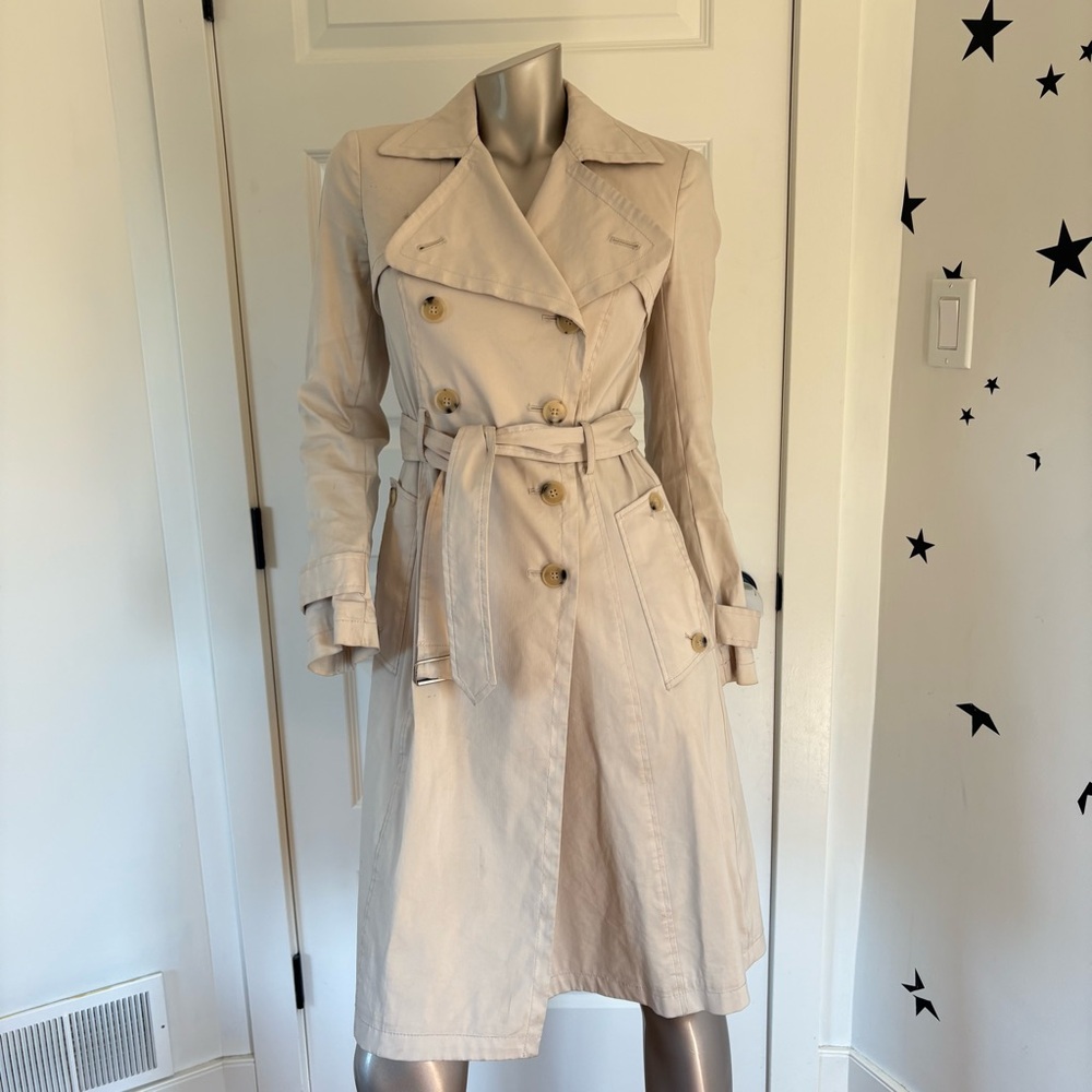Theory Daye Tan Double Breasted Trench Coat Size Small - Picture 2 of 10